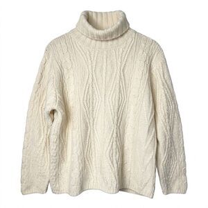 LL Bean Wool Turtleneck Sweater Womens Medium Ireland Knit Cottagecore Preppy